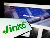 Stuttgart, Germany - 08-28-2022: Mobile phone with logo of Chinese company JinkoSolar Holding Co. Ltd. on screen in front of business website. Focus on right of phone display. China solar jinko stock images, royalty-free photos and pictures
